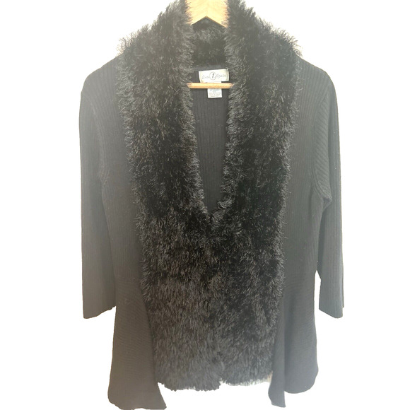 Once 1 Again Womens Aysmmetrical Faux Fur Sweater Size L Mob Wife Preppy Career - Picture 1 of 11